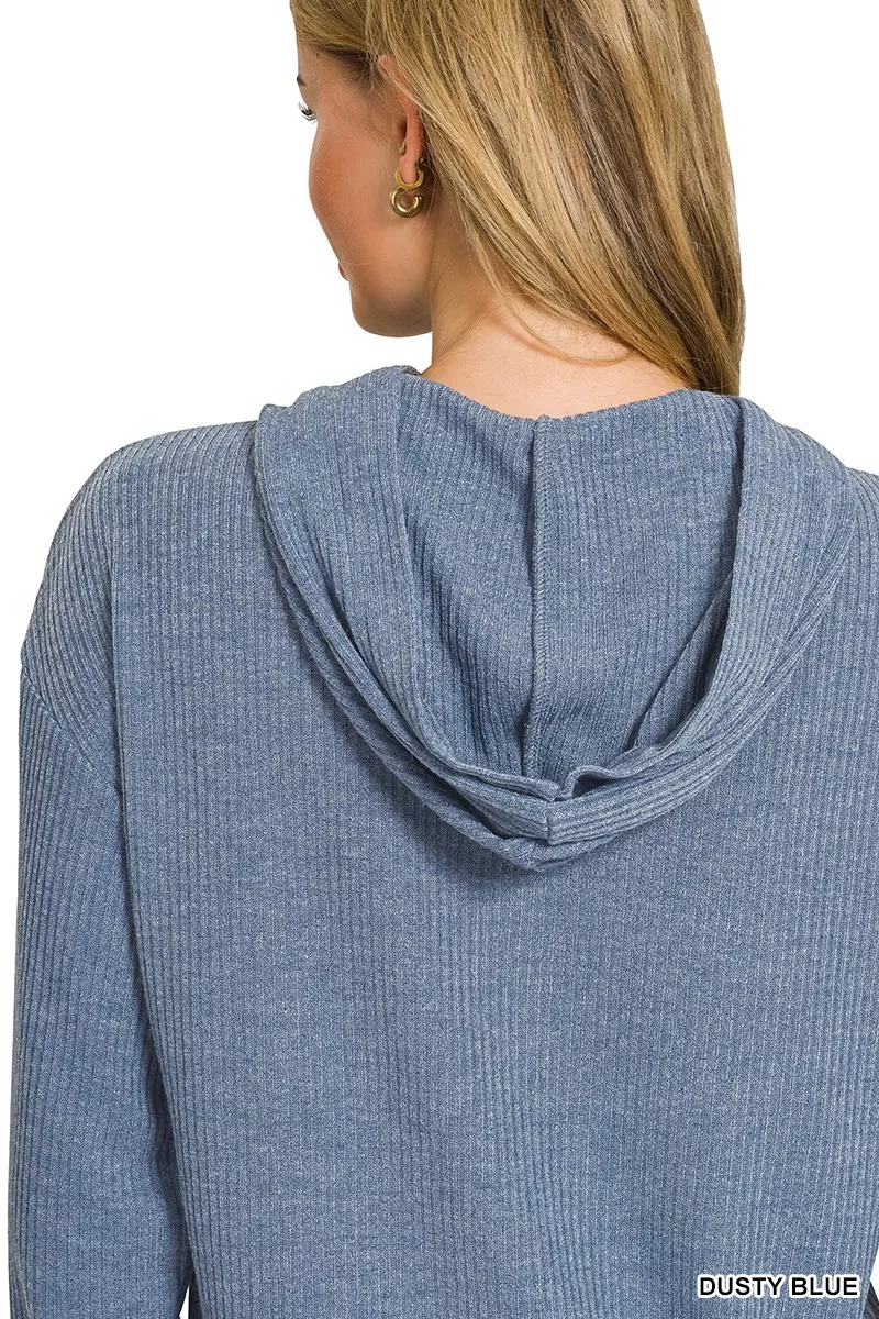 Zenana Ribbed Long Sleeve Hoodie - Image 3