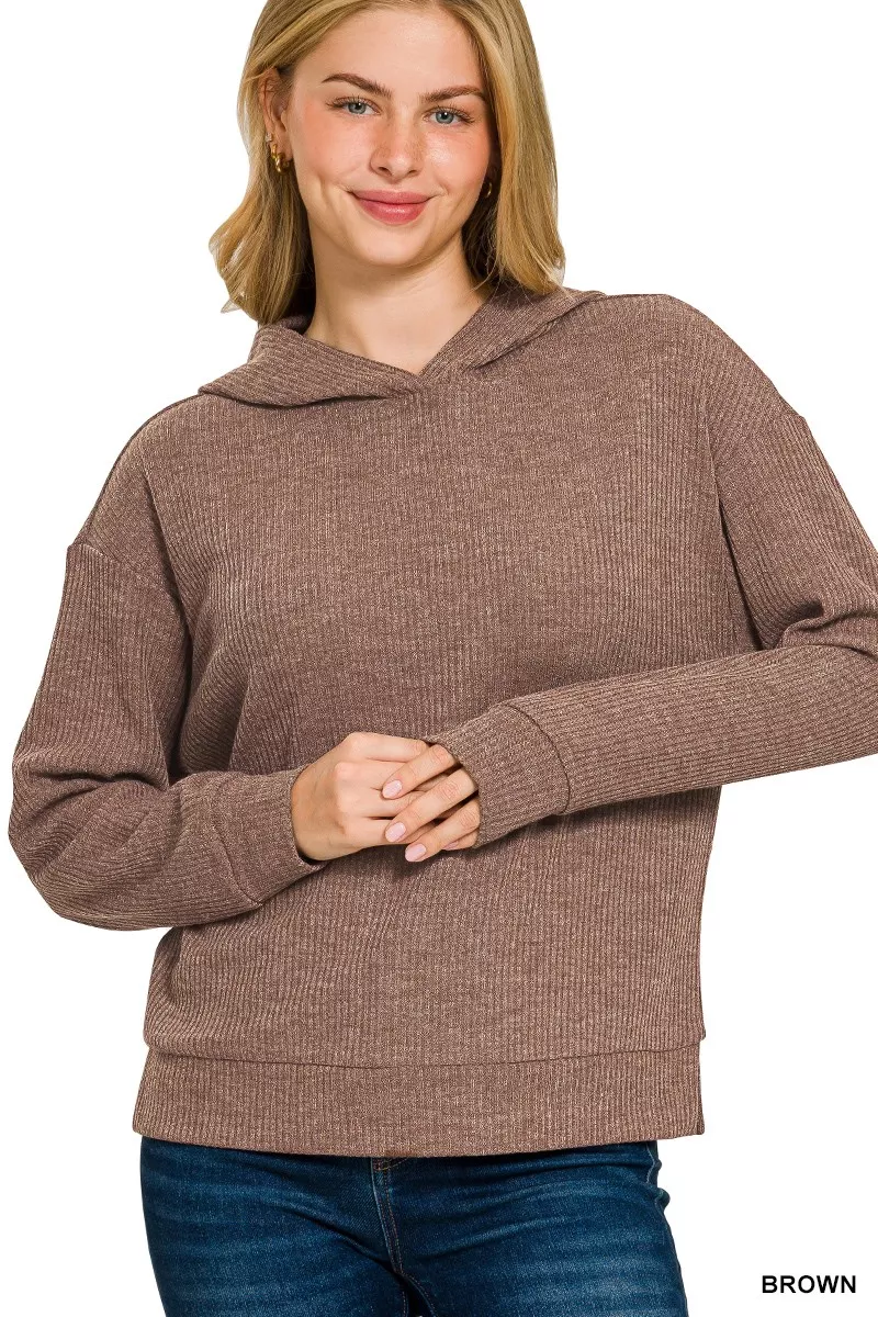 Zenana Ribbed Long Sleeve Hoodie - Image 2