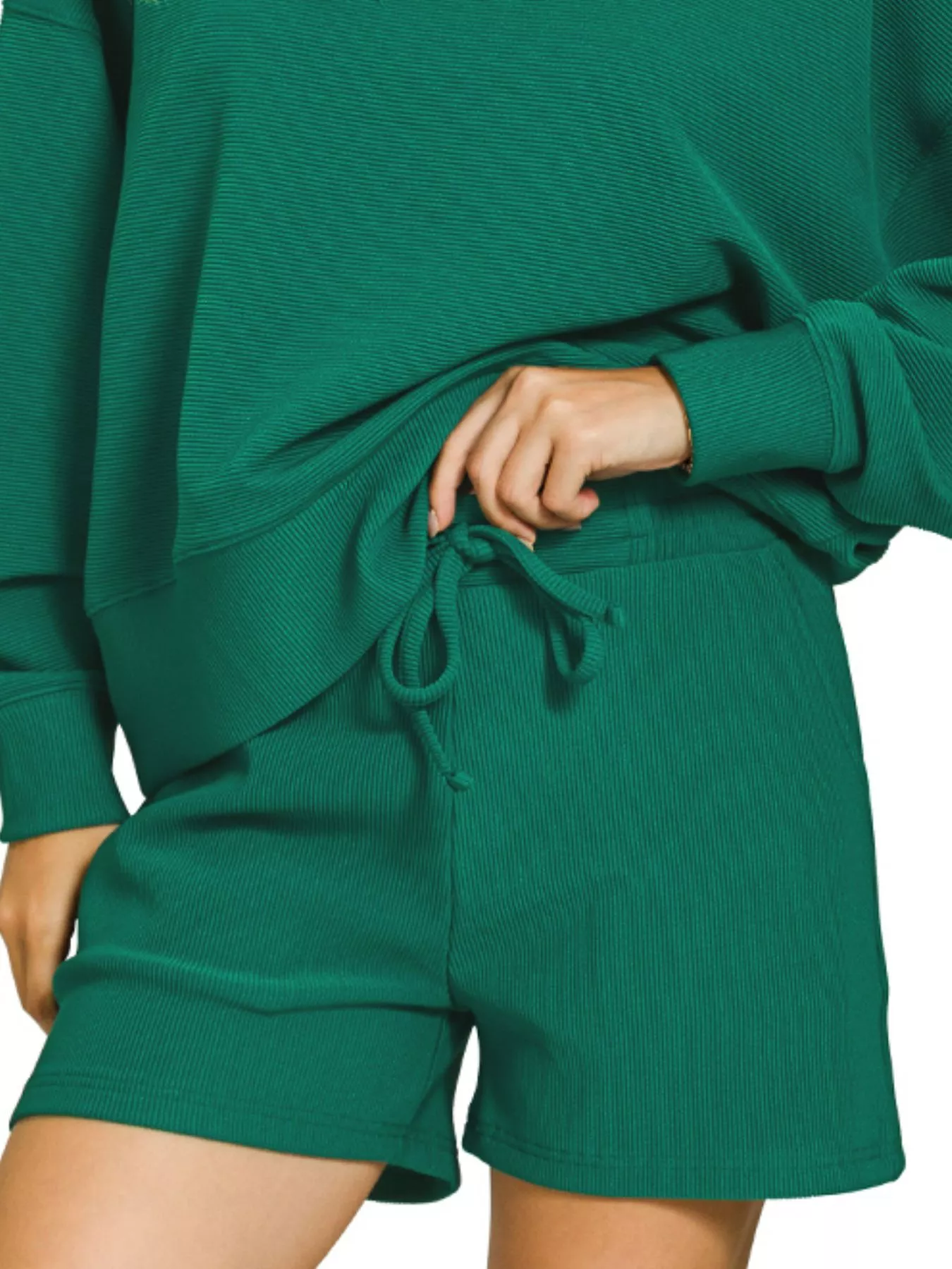 Zenana Ribbed Round Neck Pullover and Shorts Set - Image 3