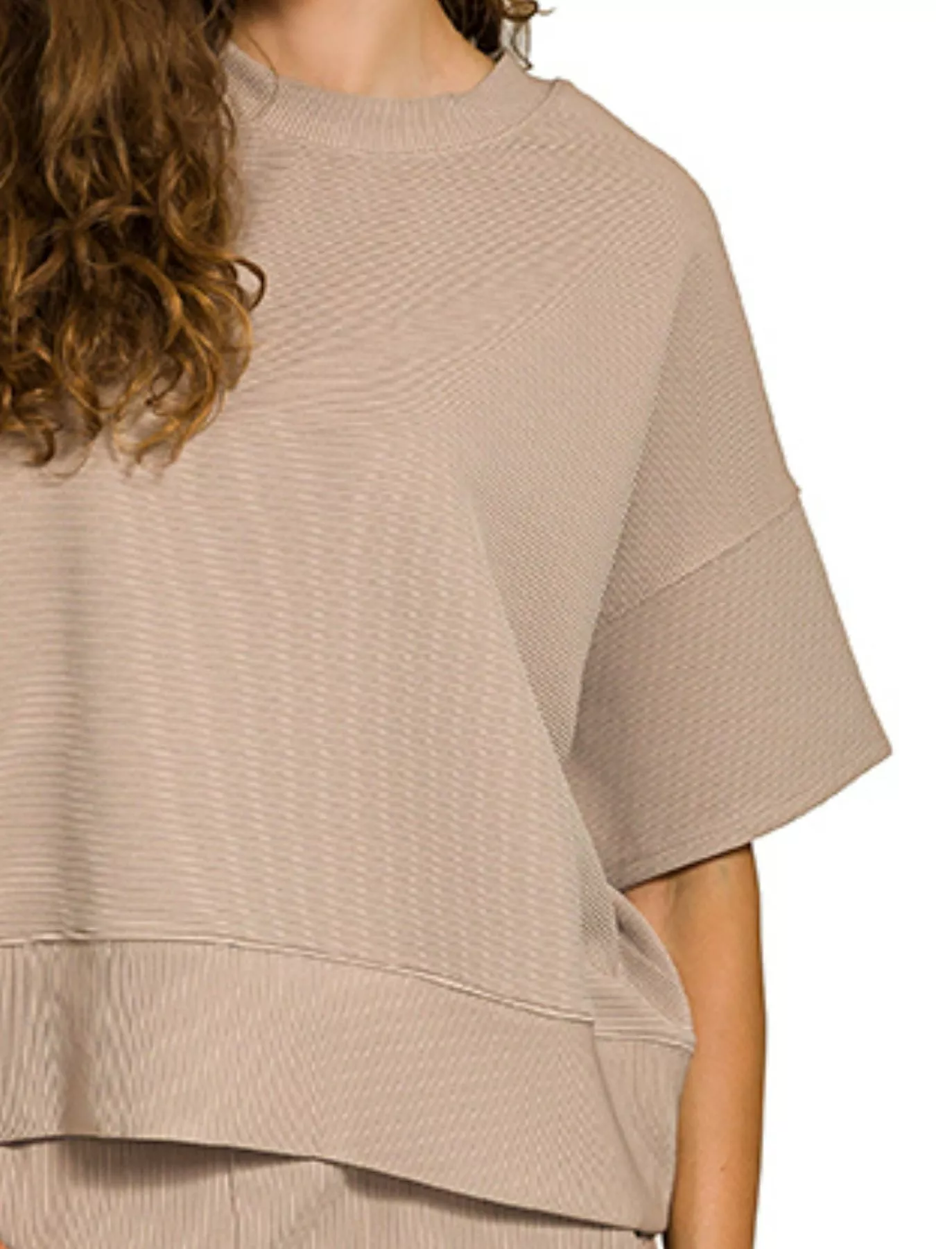 Zenana Ribbed Round Neck Tee & Pants Set - Image 3