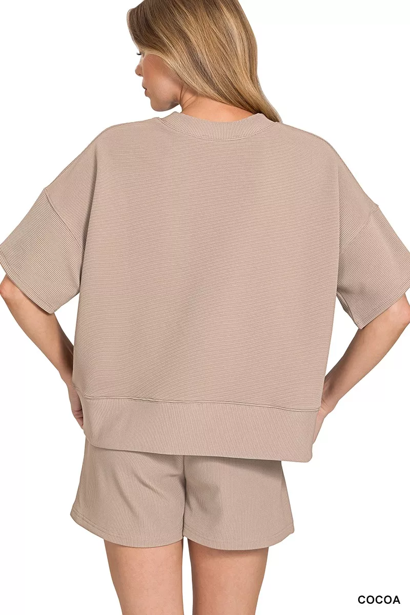 Zenana Ribbed Round Neck Waist Banded Tee & Shorts Set - Image 2