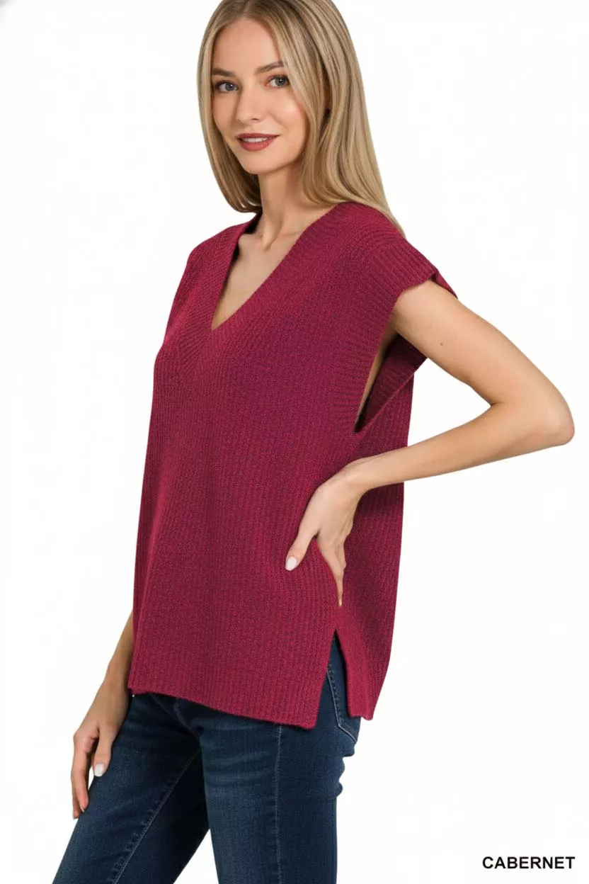 Zenana Ribbed Slit V-Neck Sweater Vest - Image 3