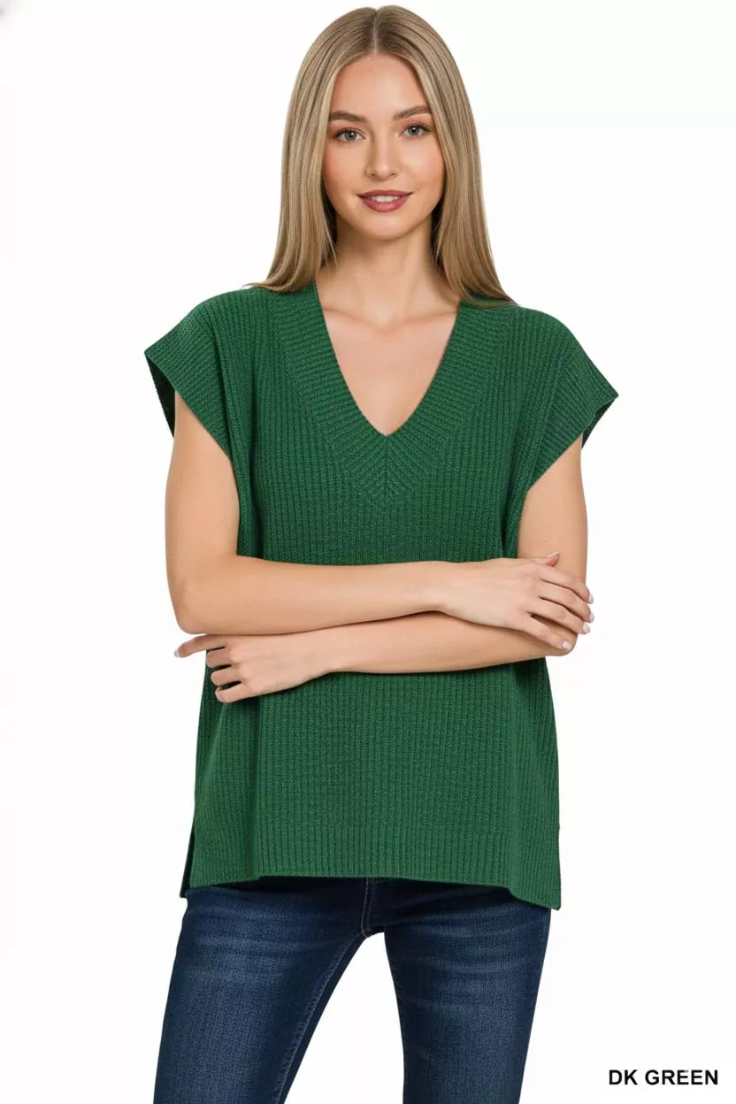 Zenana Ribbed Slit V-Neck Sweater Vest - Image 2