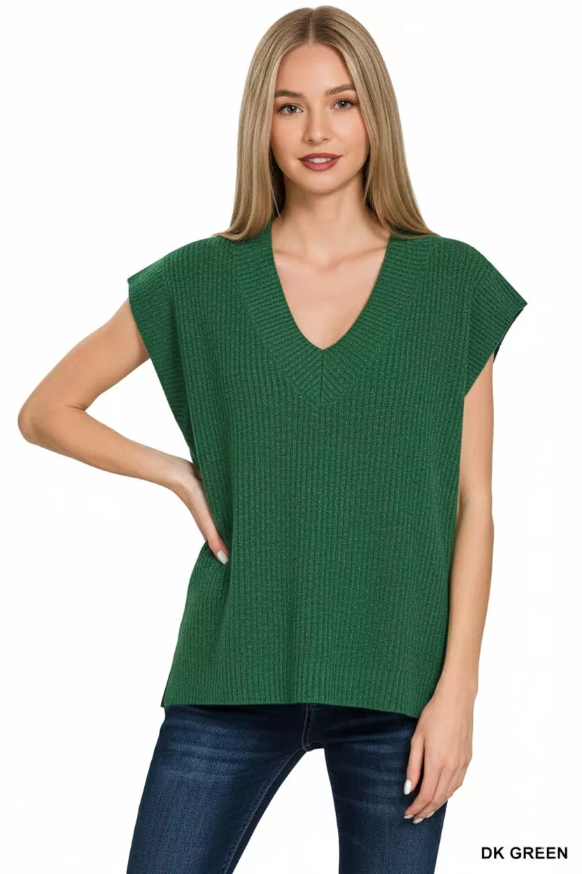 Zenana Ribbed Slit V-Neck Sweater Vest - Image 3