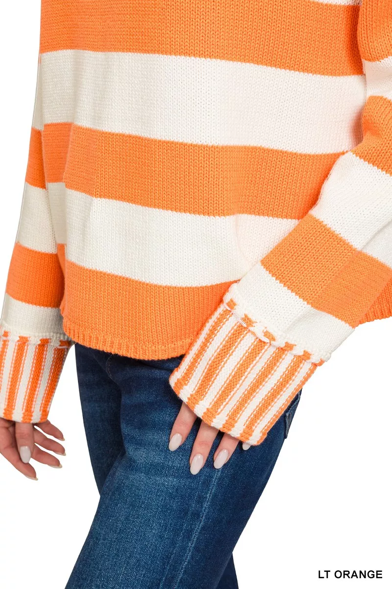 Zenana Ribbed Striped Mock Neck Sweater - Image 5