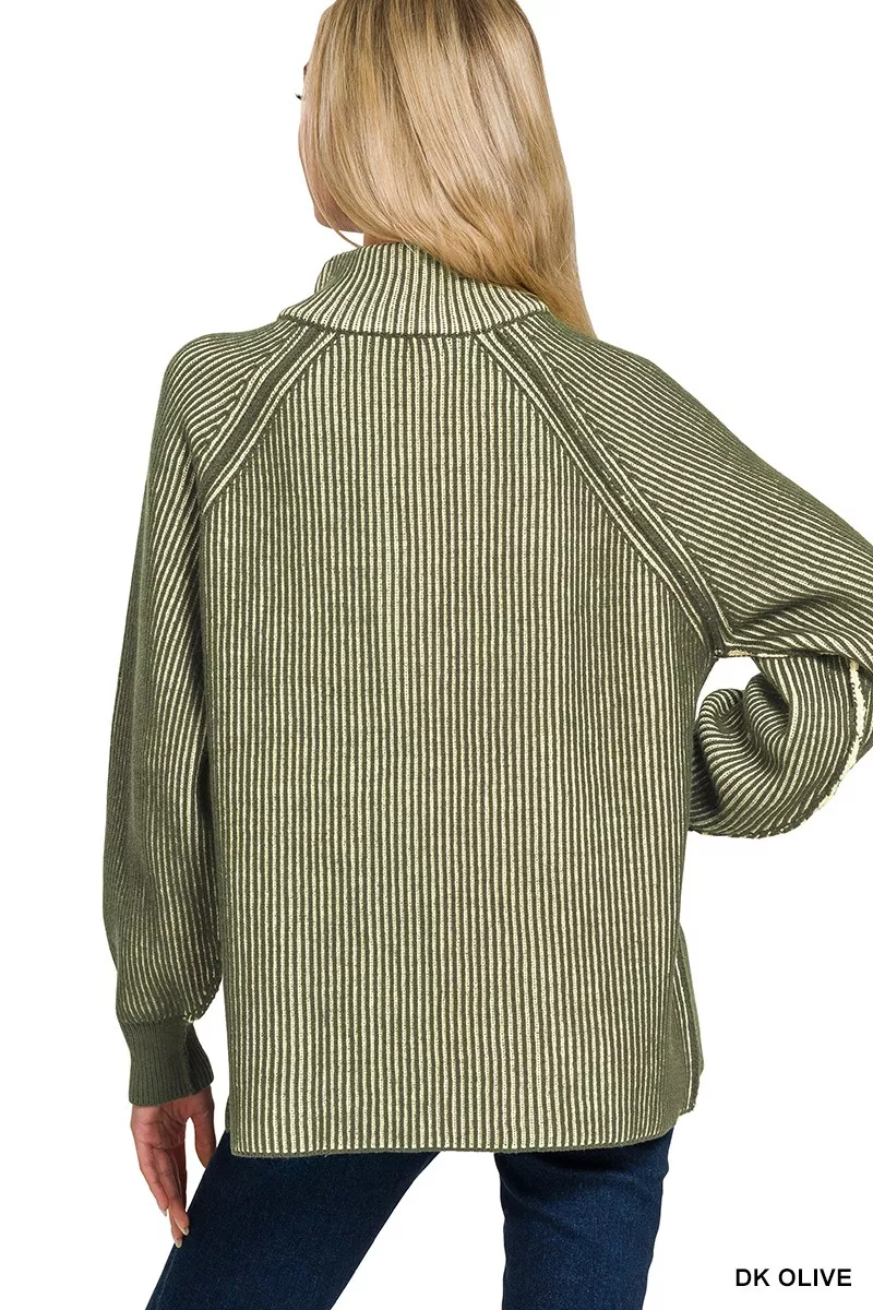 Zenana Ribbed Two Tone Half Zip Sweater - Image 3