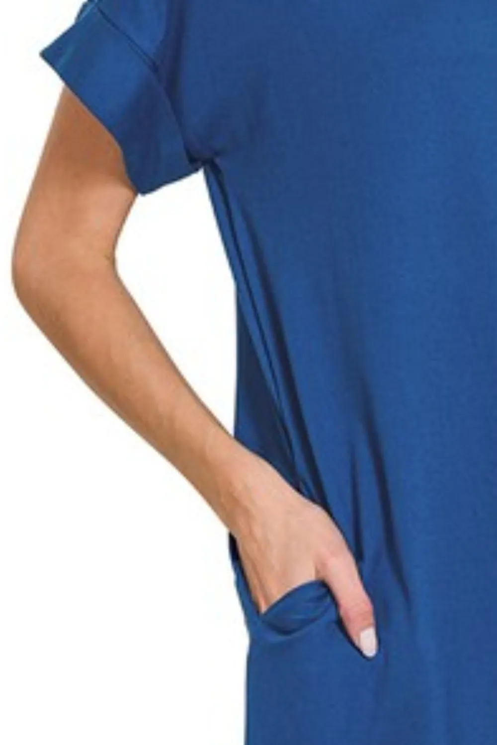 Zenana Rolled Short Sleeve Round Neck Dress - Image 3