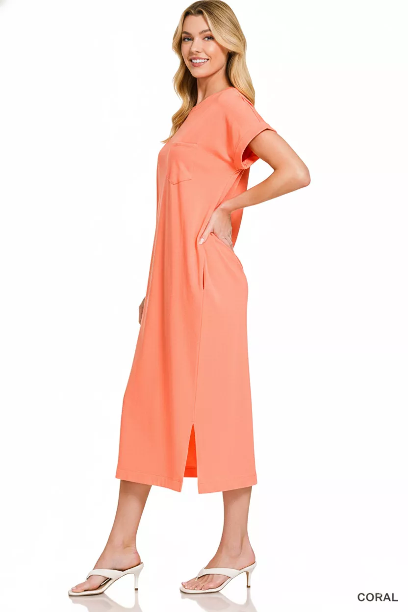 Zenana Round Neck Short Sleeve Midi Dress - Image 3