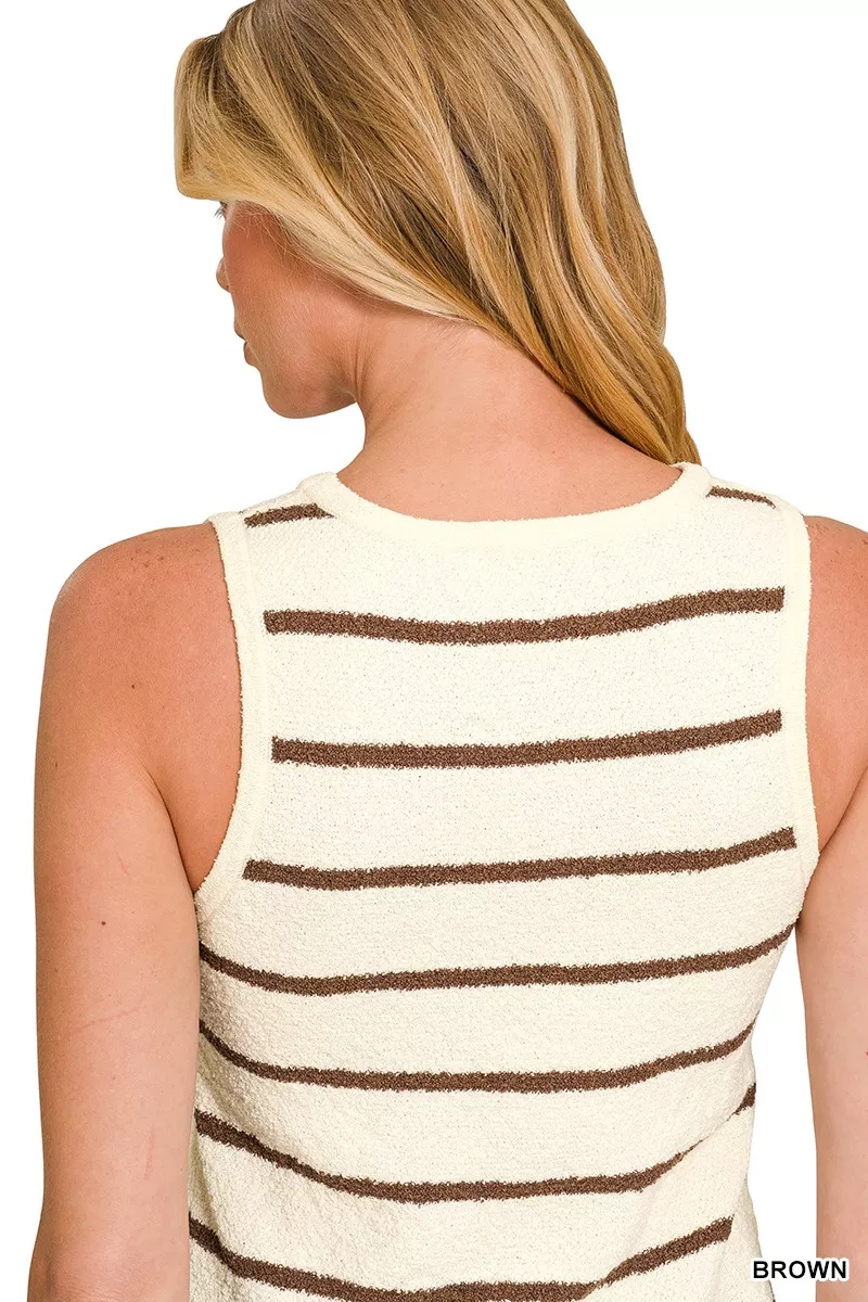 Zenana Round Neck Stripe Knit Tank Top - Image 4