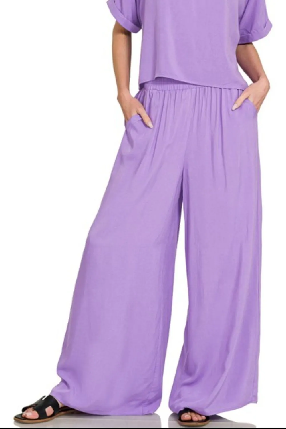 Zenana Round Neck T-Shirt and Wide Leg Pants Set - Image 3