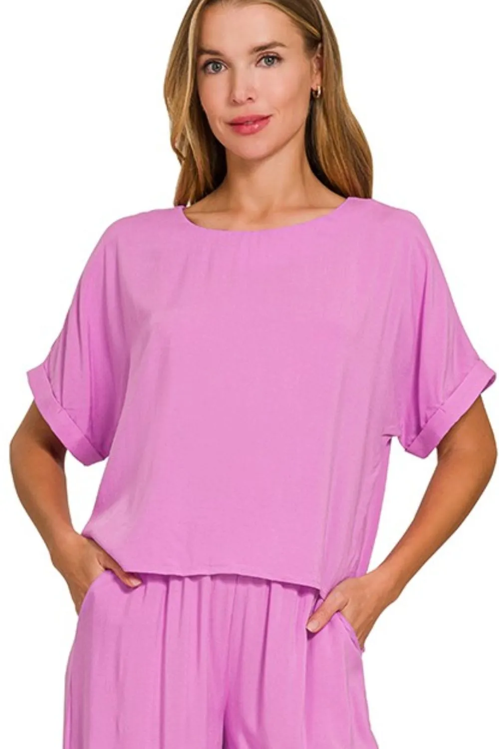 Zenana Round Neck T-Shirt and Wide Leg Pants Set - Image 2