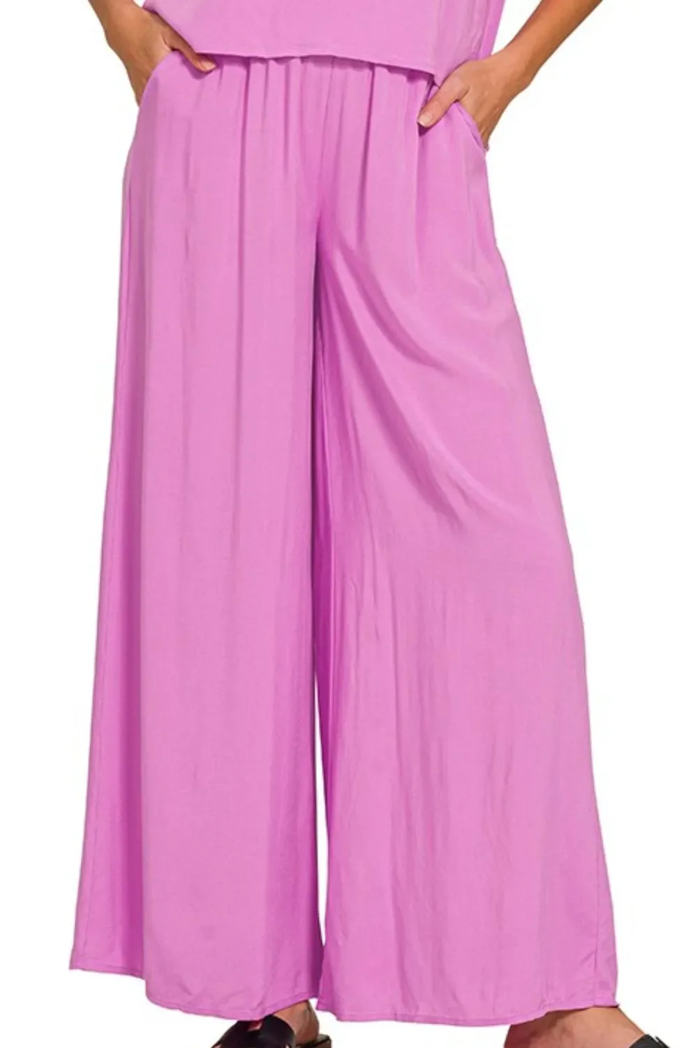Zenana Round Neck T-Shirt and Wide Leg Pants Set - Image 3