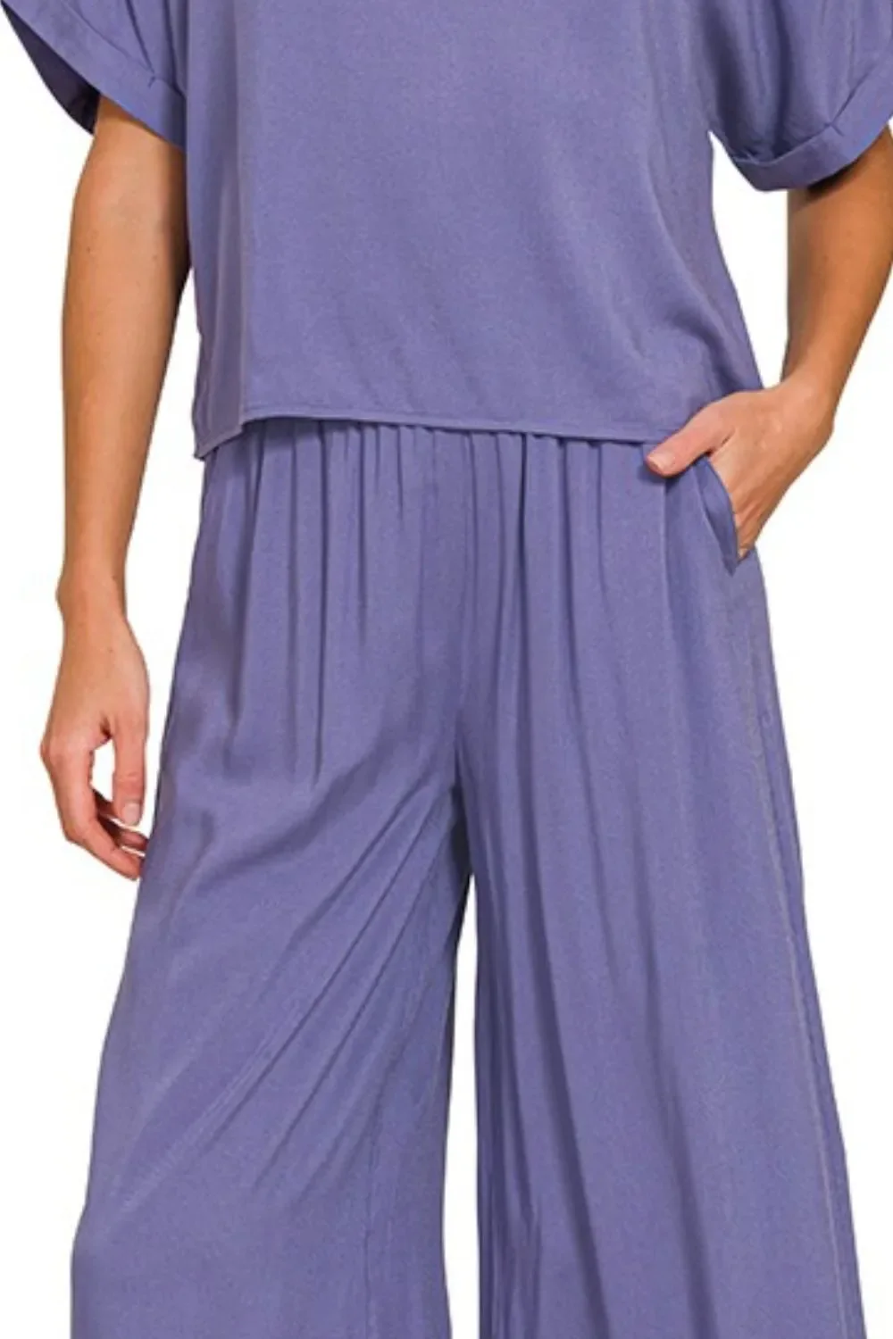 Zenana Round Neck T-Shirt and Wide Leg Pants Set - Image 3