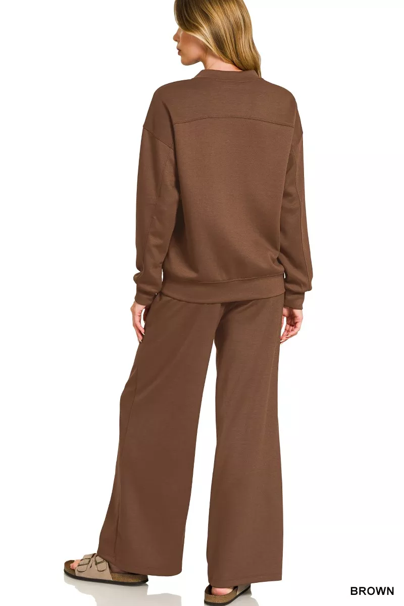 Zenana Scuba Crewneck Pullover and Pants Set - Image 3