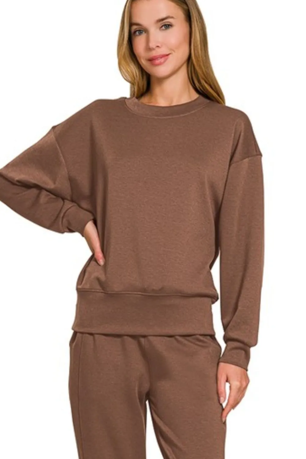 Zenana Scuba Crewneck Pullover & Joggers 2 Pieces Set - Image 2