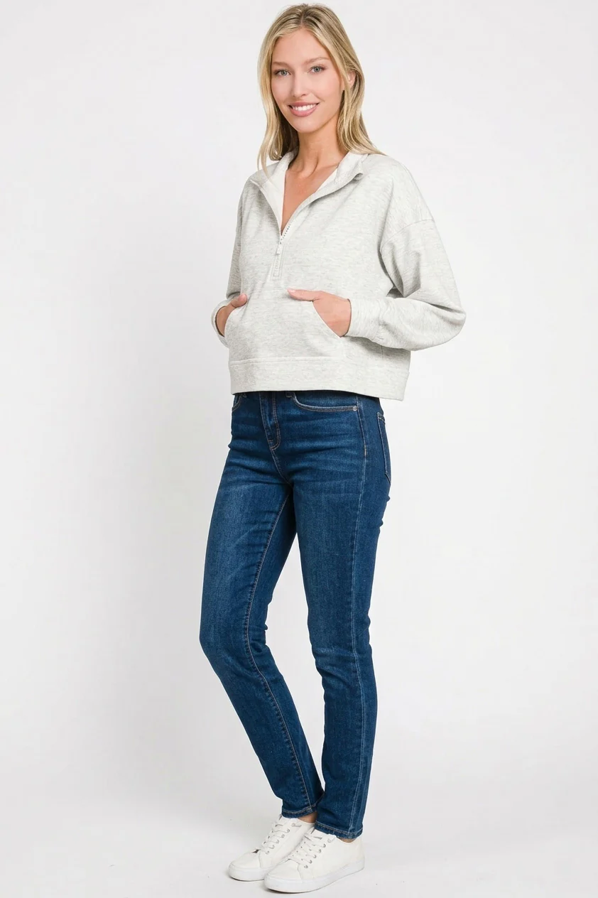Zenana Scuba Half Zip Pullover With Kangaroo Pockets - Image 3