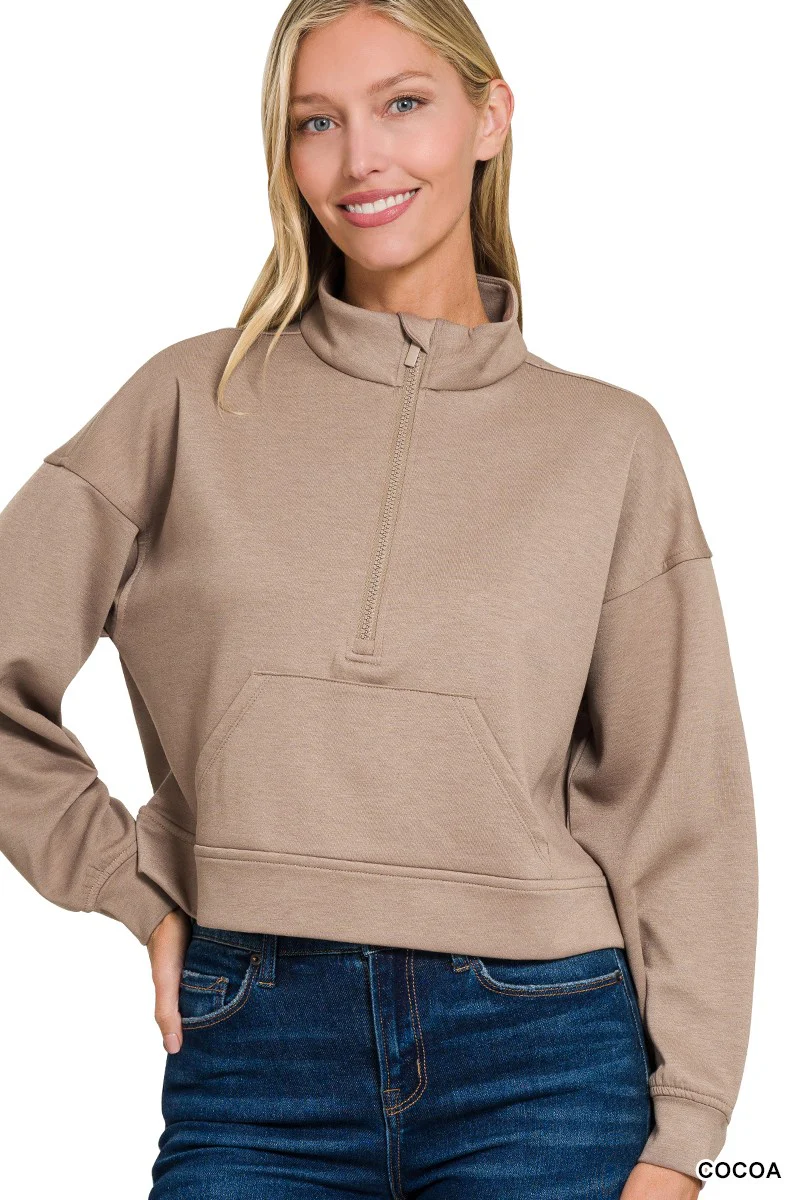 Zenana Scuba Half Zip Pullover With Kangaroo Pockets - Image 2