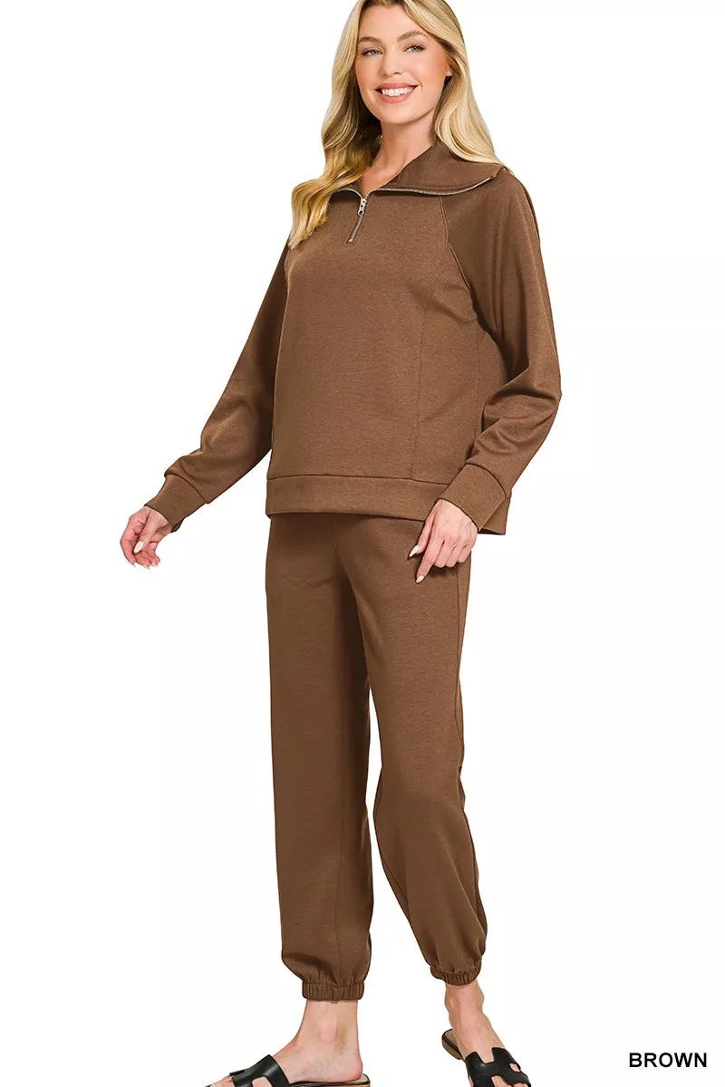 Zenana Scuba Half Zip Sweatshirts and Joggers Set - Image 2