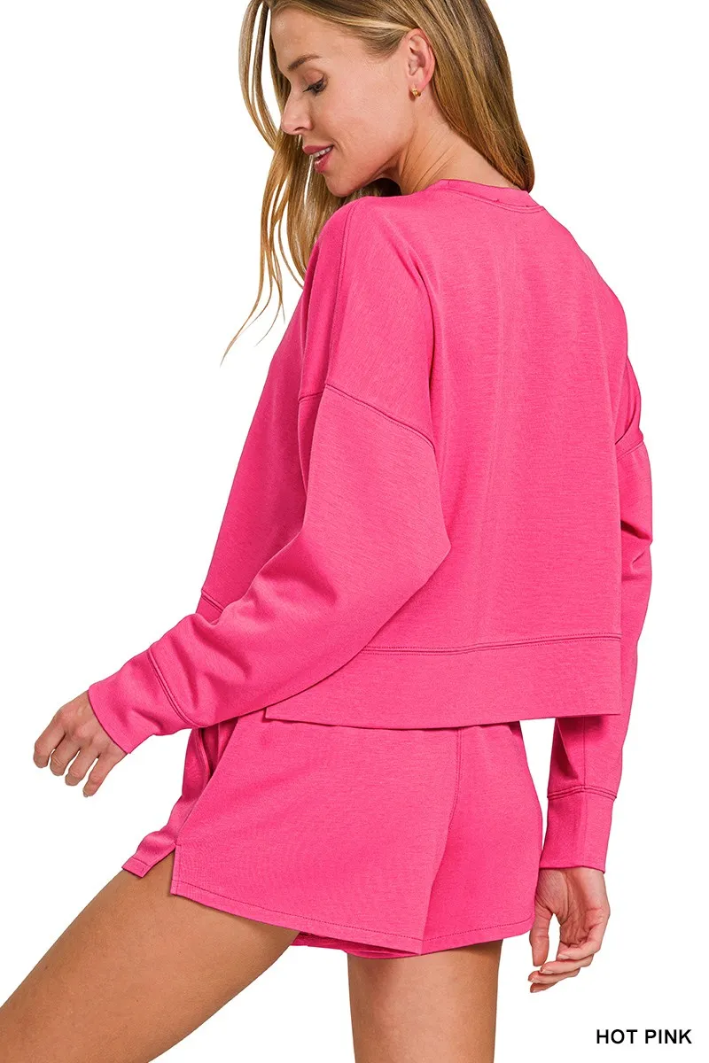 Zenana Scuba Long Sleeve Sweatshirts & Shorts Set - Image 2