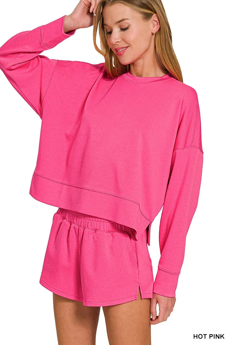 Zenana Scuba Long Sleeve Sweatshirts & Shorts Set - Image 3