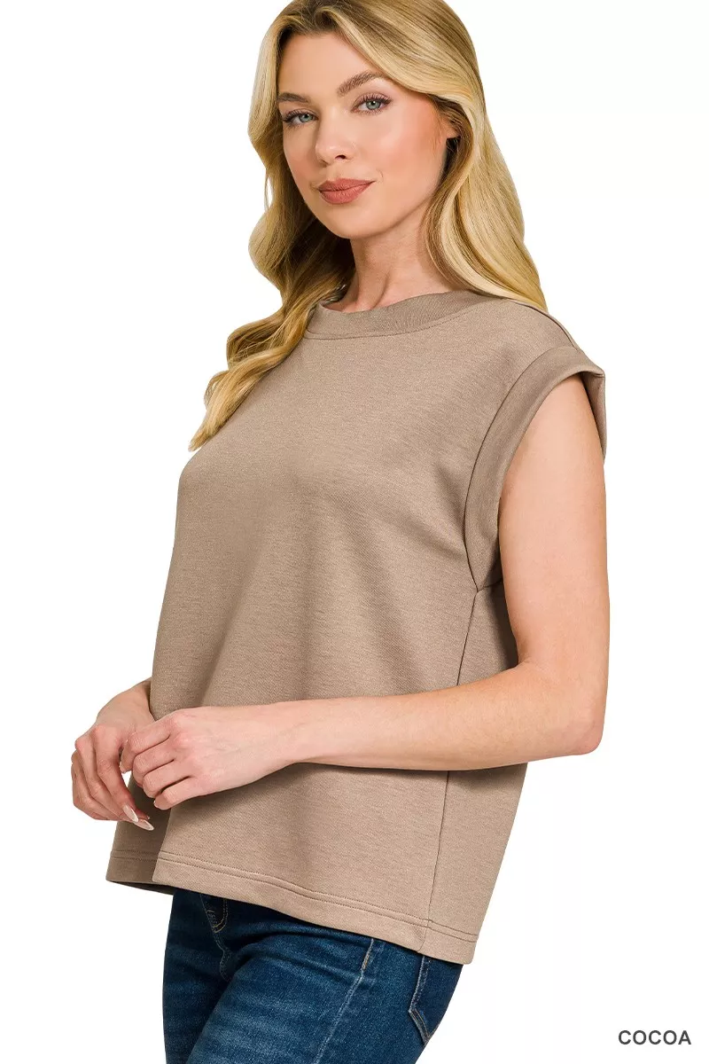 Zenana Scuba Round Neck Cap Sleeve Top - Image 2
