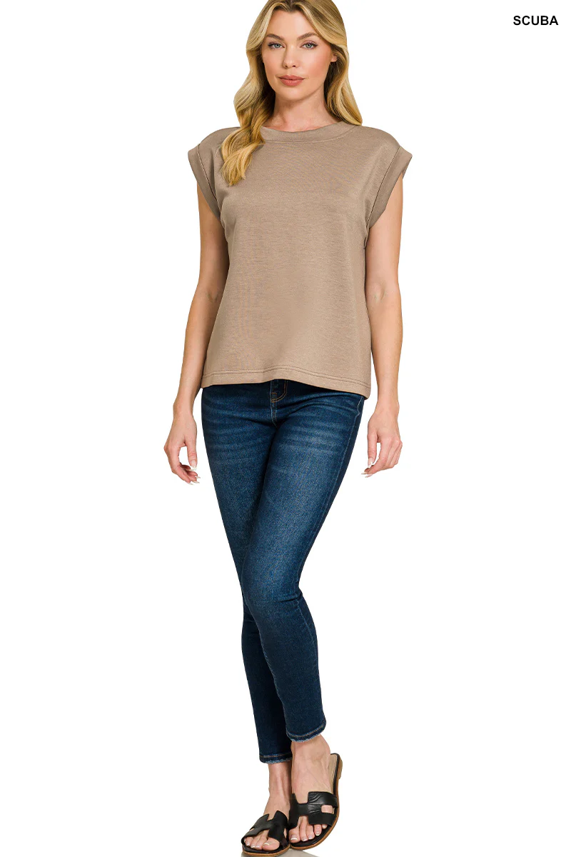 Zenana Scuba Round Neck Cap Sleeve Top - Image 4