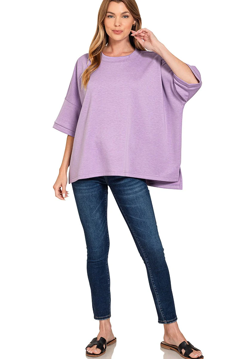 Zenana Scuba Round Neck Top With Side Slits - Image 4