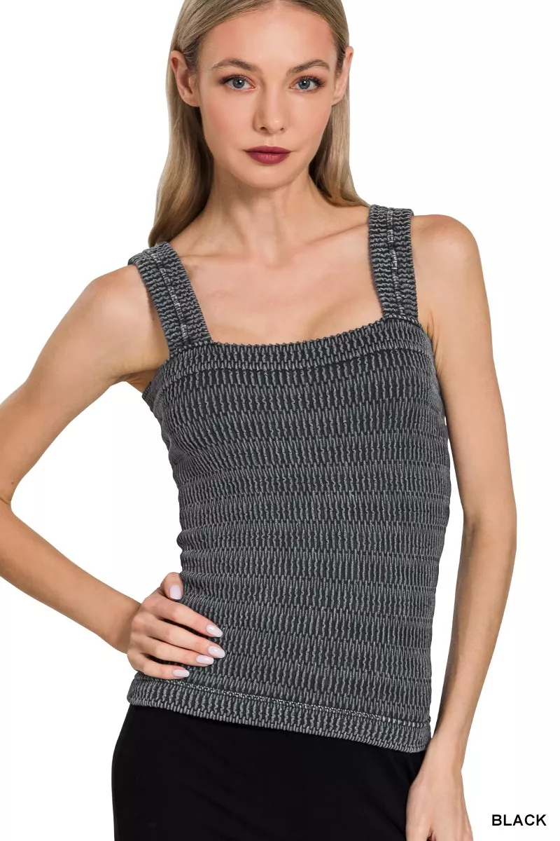 Zenana Seamless Winkle Stone Washed Tank Top