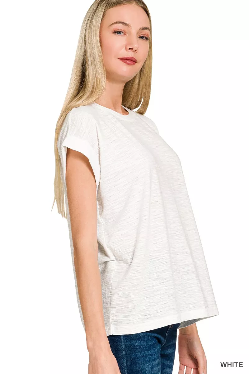 Zenana Slub Cuffed Sleeve Tee - Image 2