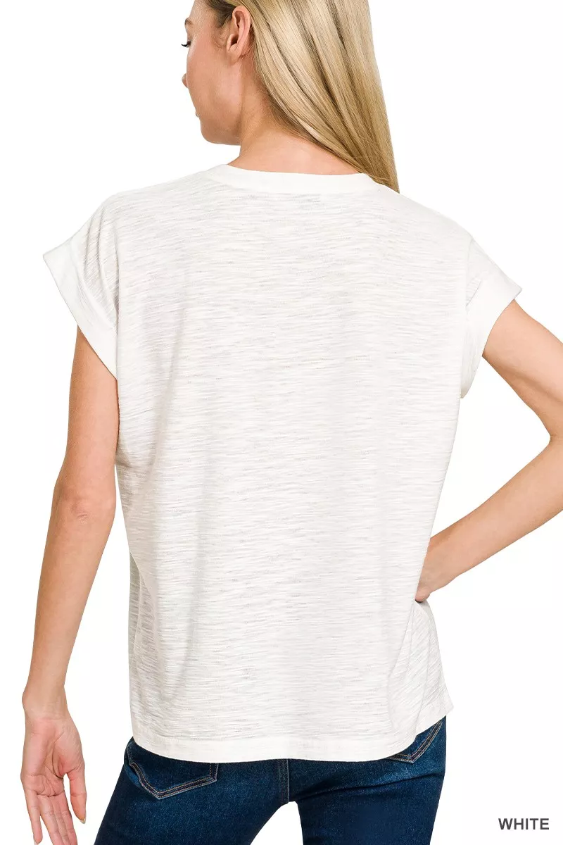 Zenana Slub Cuffed Sleeve Tee - Image 3