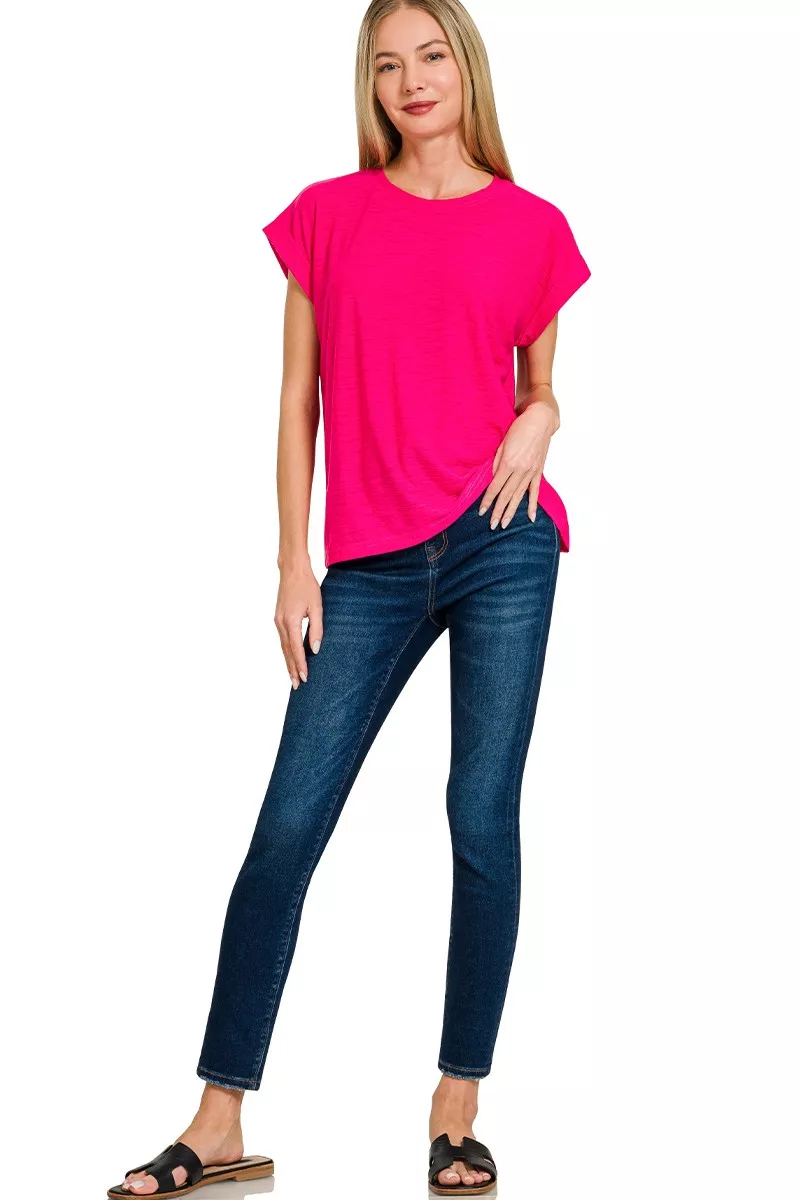 Zenana Slub Cuffed Sleeve Tee - Image 3