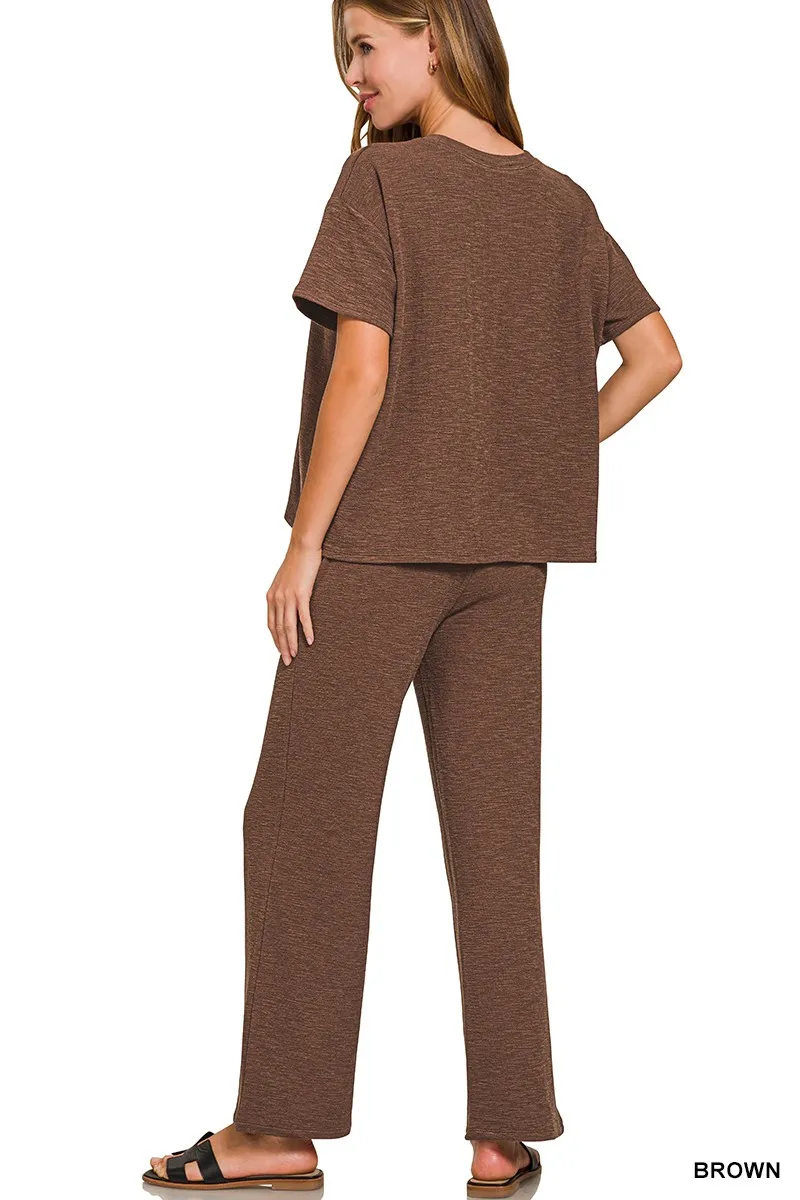 Zenana Slub Short Sleeve T-Shirt and Pants Set - Image 2