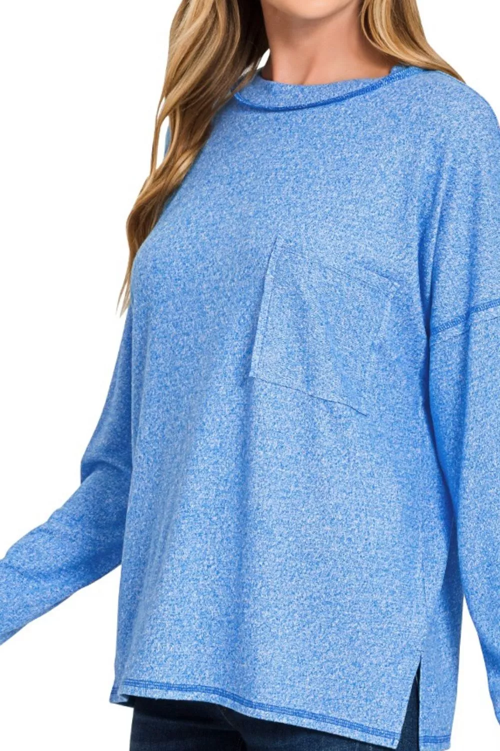 Zenana Soft Melange Hacci Round-Neck Long Sleeve T-Shirt - Image 3