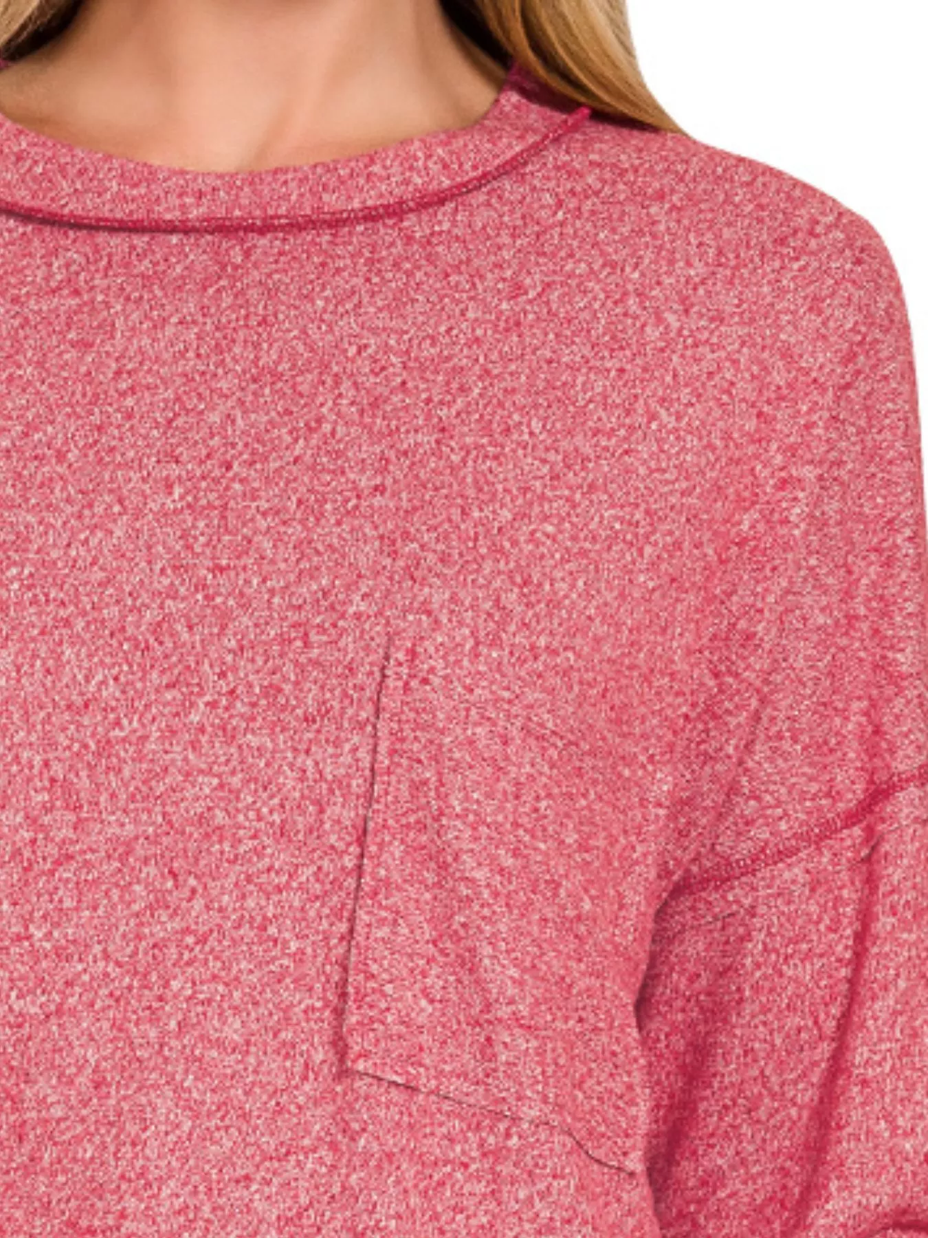 Zenana Soft Melange Hacci Round-Neck Long Sleeve T-Shirt - Image 3