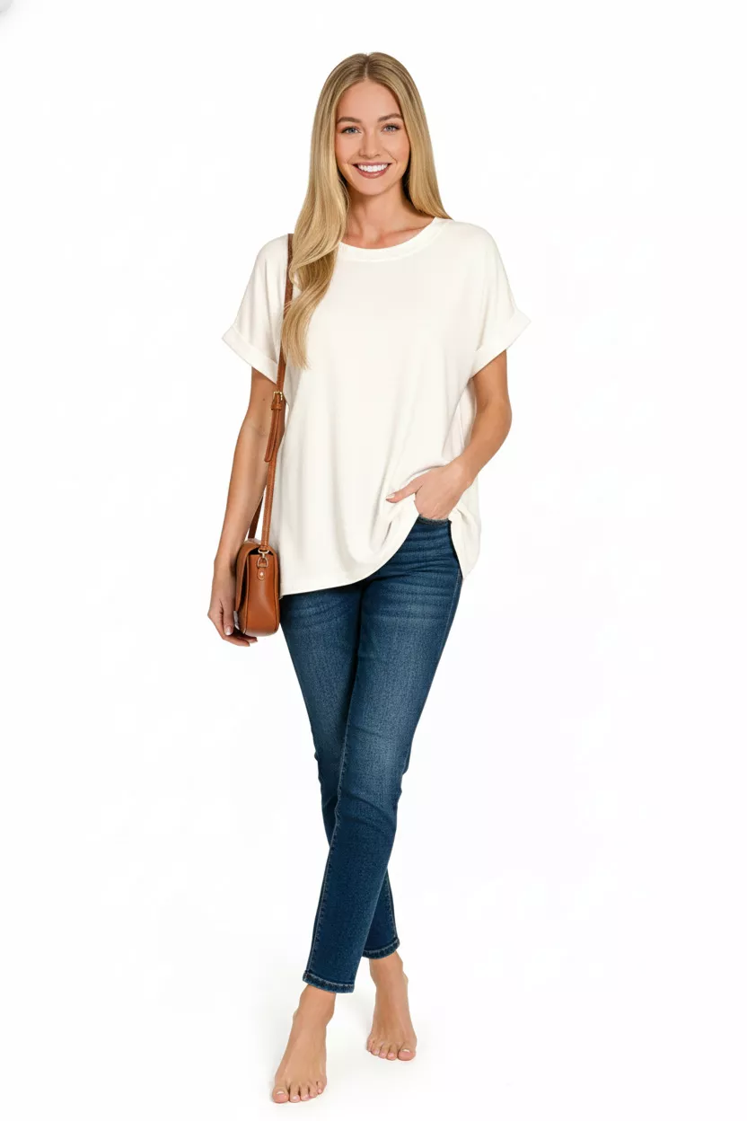 Zenana Soft Melange Hacci Short Sleeve Round Neck Top - Image 3