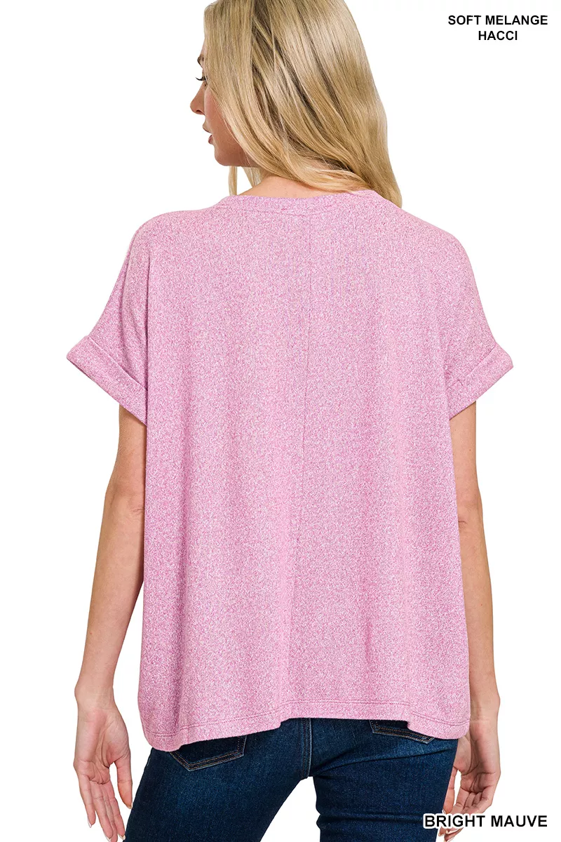 Zenana Soft Melange Hacci Short Sleeve Round Neck Top - Image 3