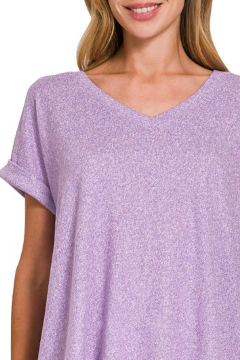 Zenana Soft Melange Hacci V-neck Tee - Image 2