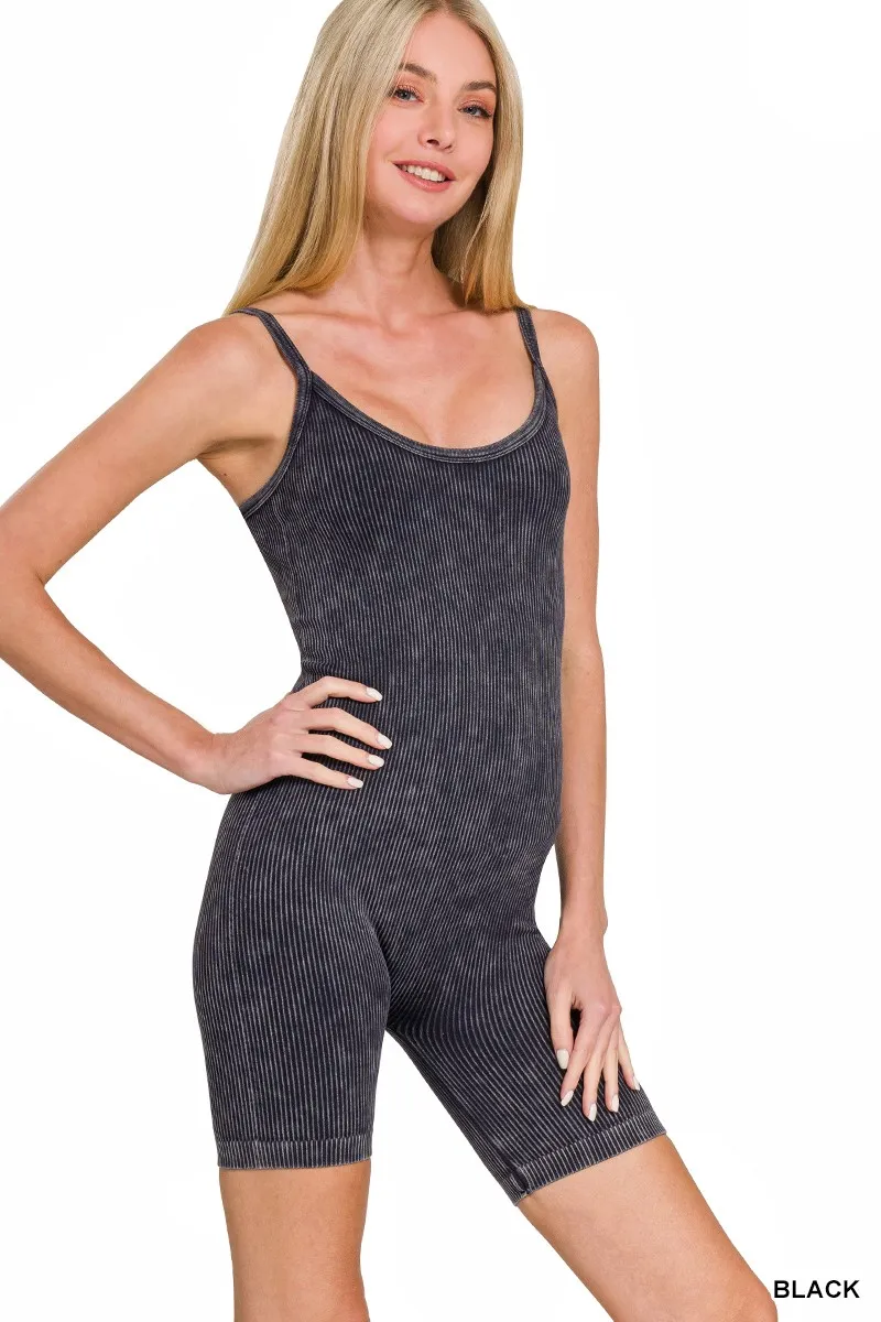Zenana Stone Washed Ribbed Seamless Romper - Image 2