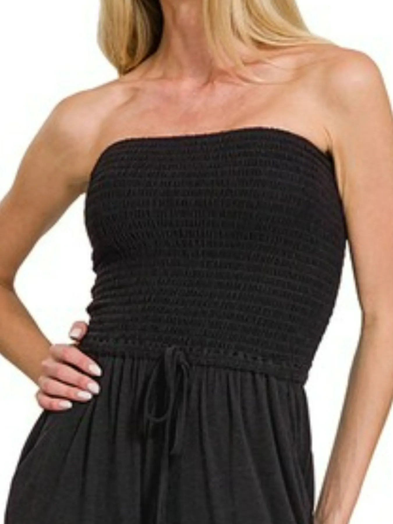 Zenana Strapless Wide Leg Smocked Jumpsuit - Image 3