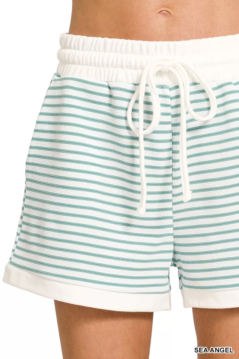 Zenana Stripe Contrast Trim Top & Shorts Set - Image 9