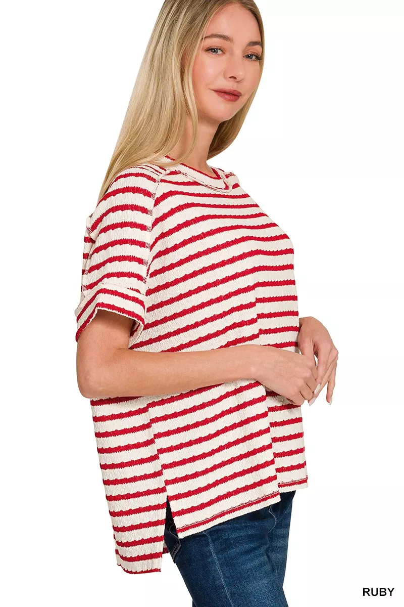 Zenana Stripe Jacquard Round-Meck Tee - Image 2
