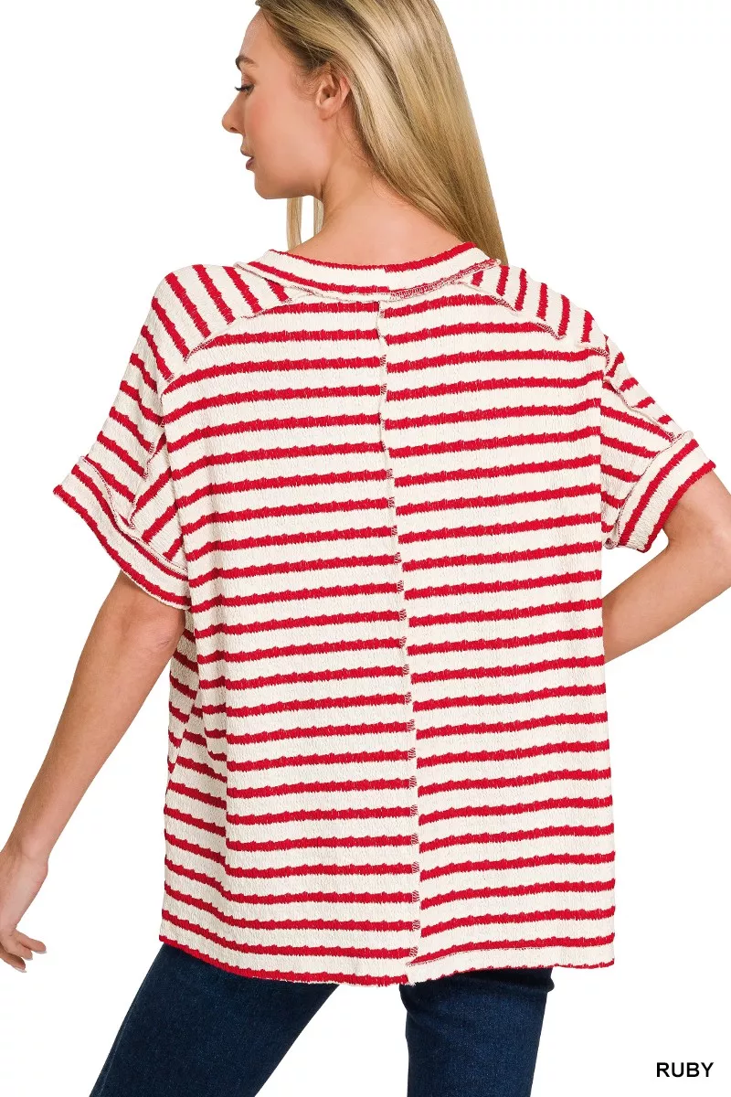 Zenana Stripe Jacquard Round-Meck Tee - Image 3