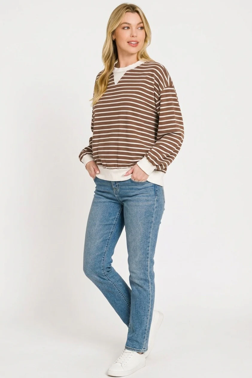 Zenana Striped Rib Banded Sweatshirt - Image 2