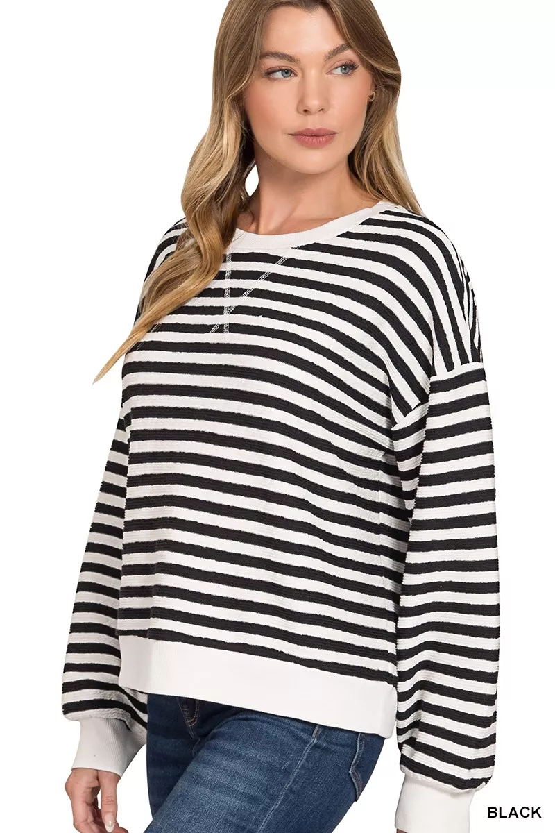 Zenana Striped Round Neck Sweatshirt - Image 2