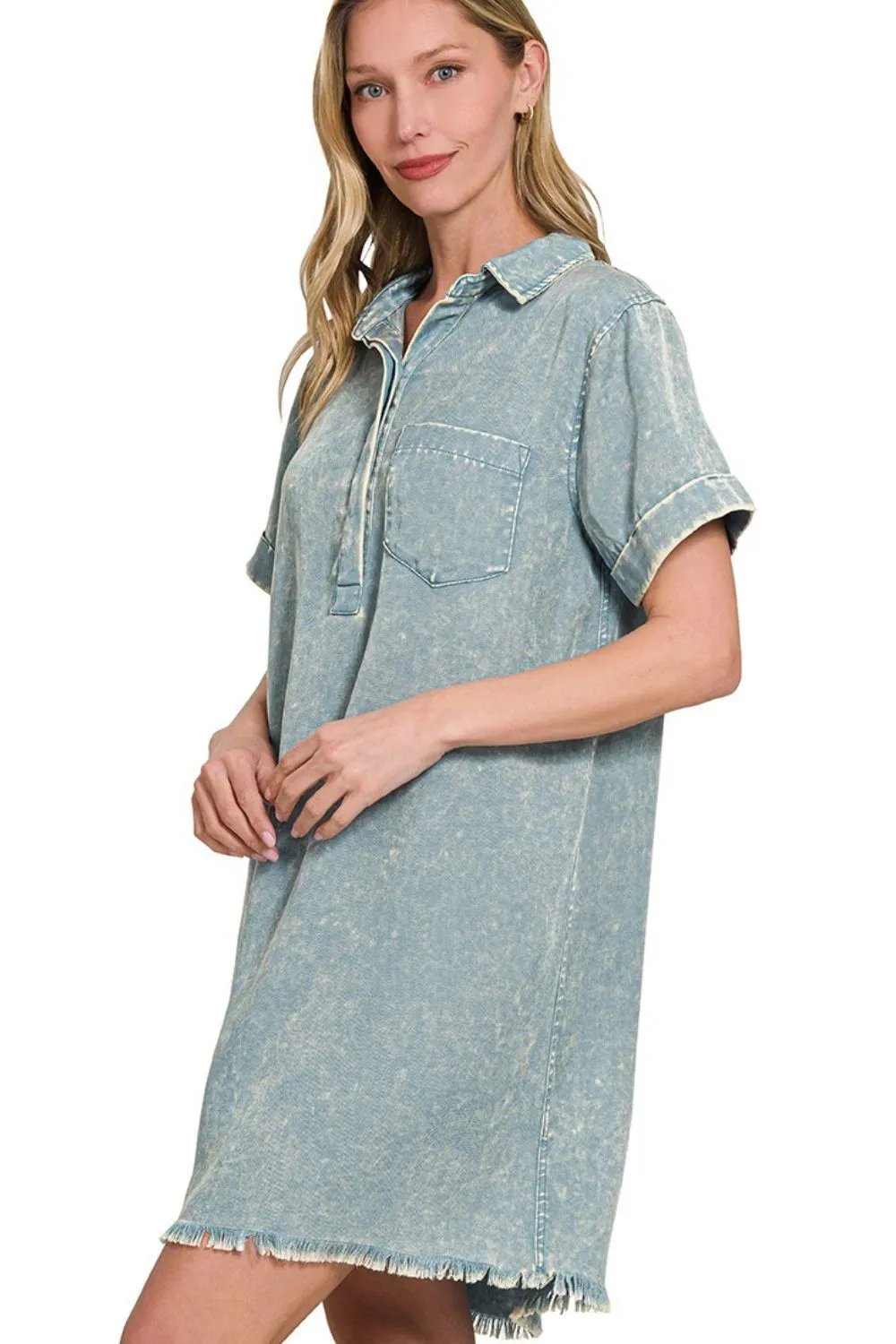 Zenana Tencel Mineral Washed Collared Shirts Dress - Image 2