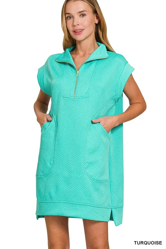 Zenana Textured Knit Jacquard Quarter Zipper Mini Dress - Image 3