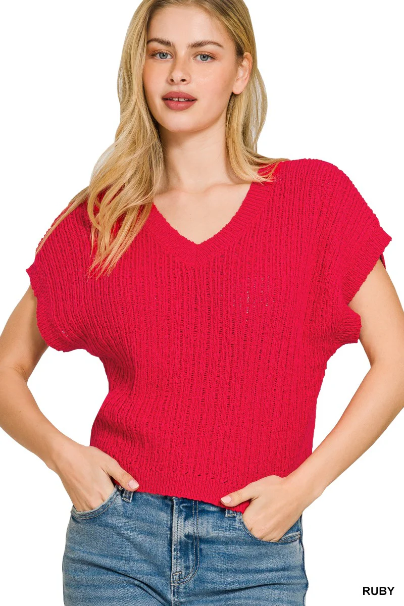 Zenana Textured Knit V-Neck Cropped Sweater - Image 2