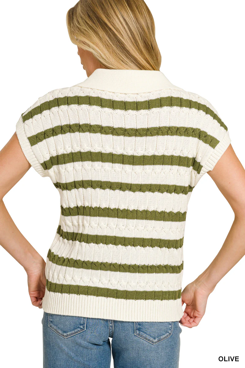 Zenana Textured Stripe Collared Sweater Vest - Image 4