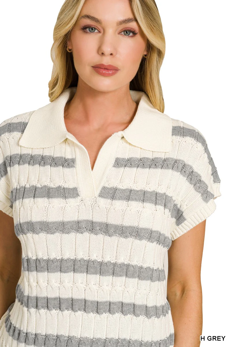 Zenana Textured Stripe Collared Sweater Vest - Image 4