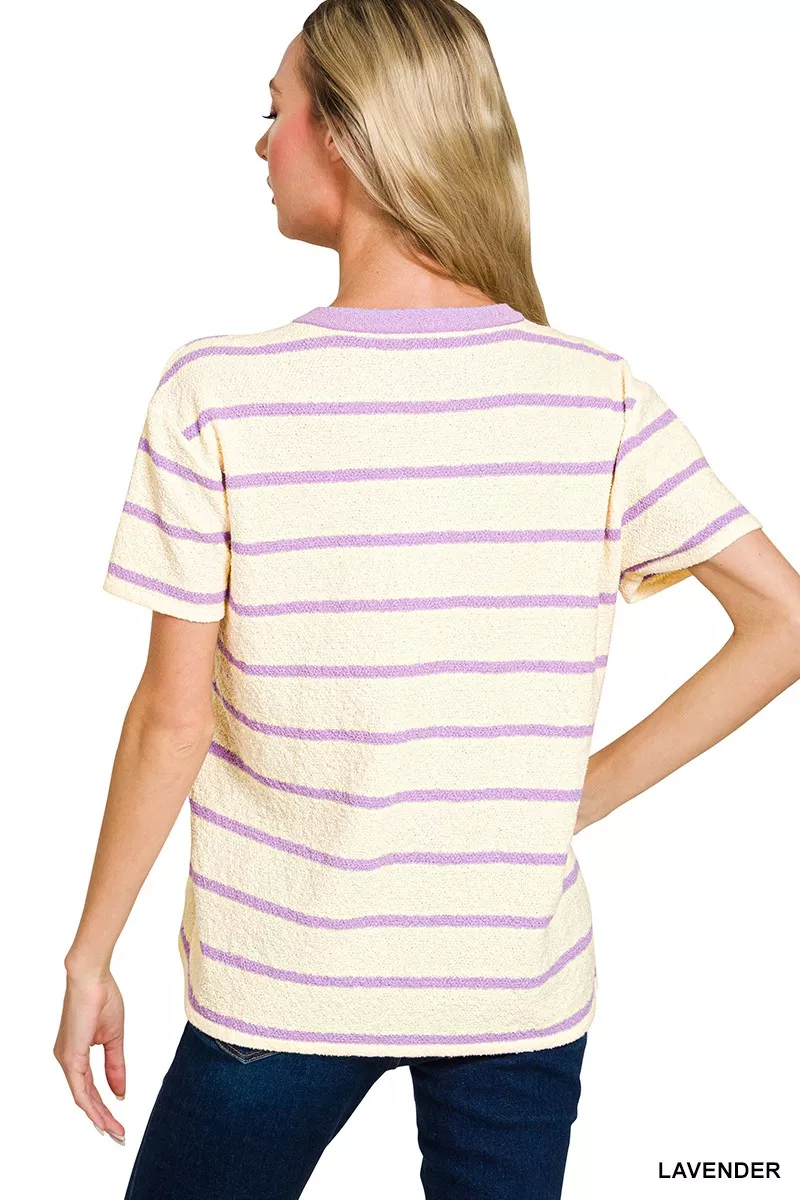 Zenana Textured Striped Crew Neck T-Shirt - Image 3